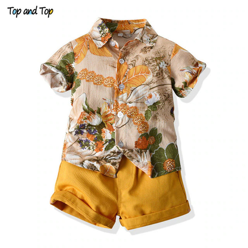 Top and Top Hawaiian Children Boys Casual Clothes Short Sleeve Printed Shirt+Shorts Kids Boys 2Pcs Suit Roupas Infantil Menino