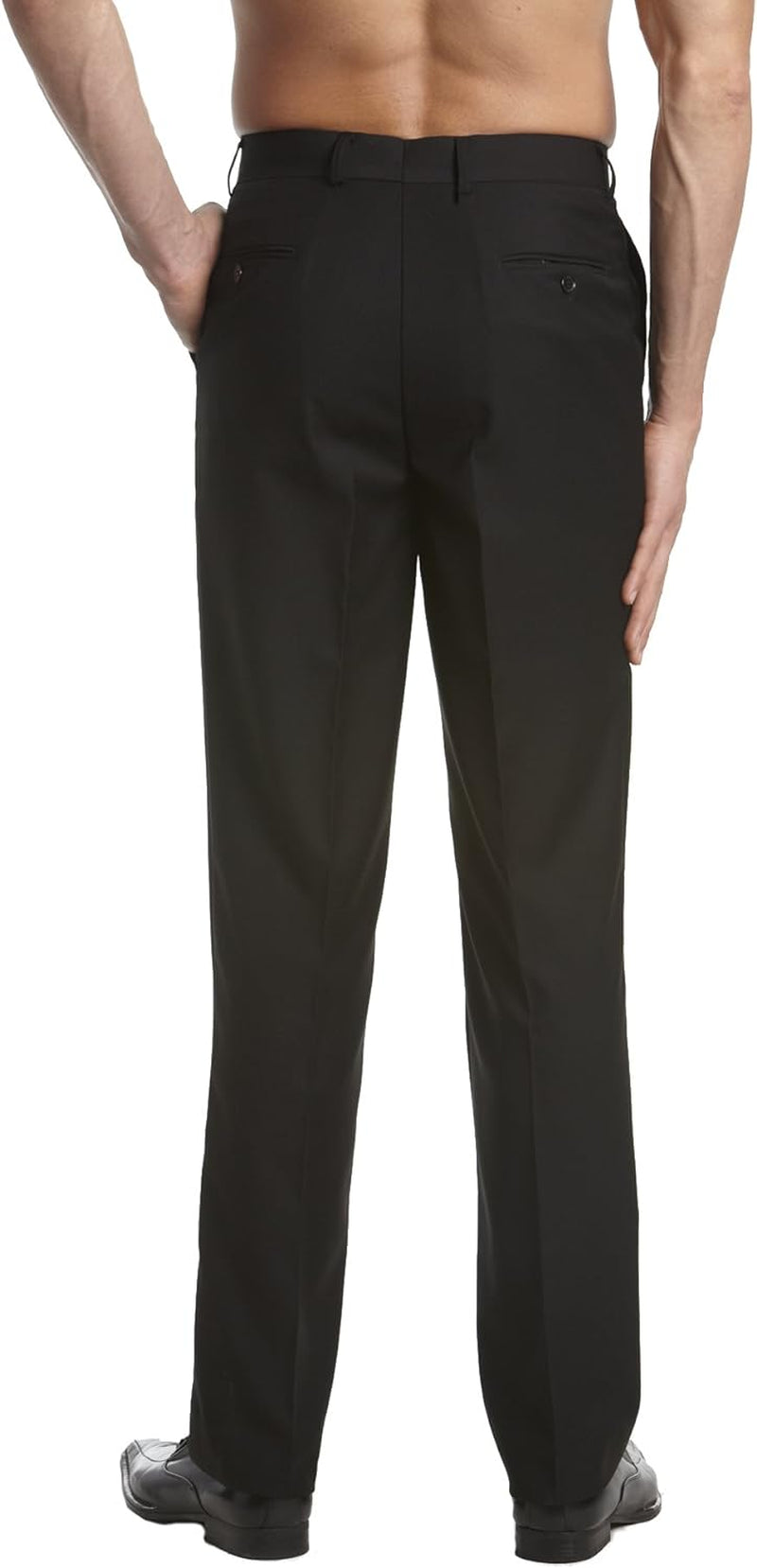Men'S Dress Pants Trousers Flat Front Slacks Solid Black Color