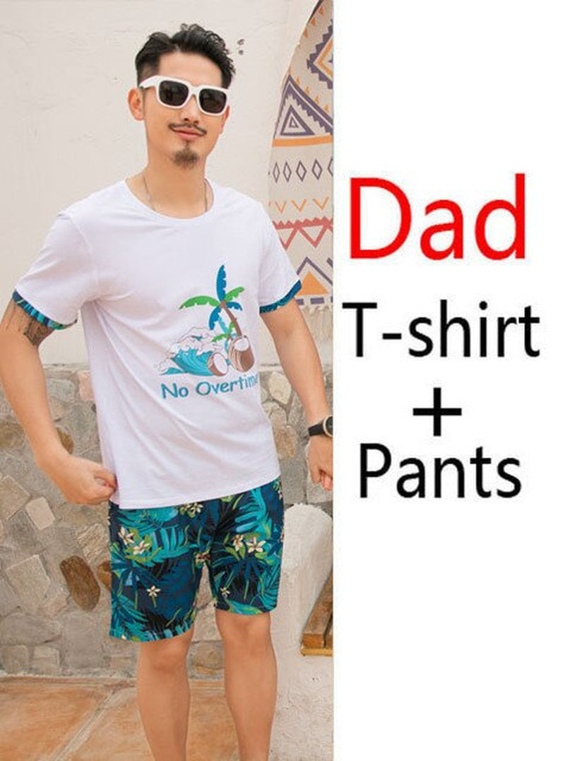 Family Clothing 2021 Summer Style Father Son T-Shirt Short Pants Set Mother Daughter Dresses Cotton Family Matching Outfits
