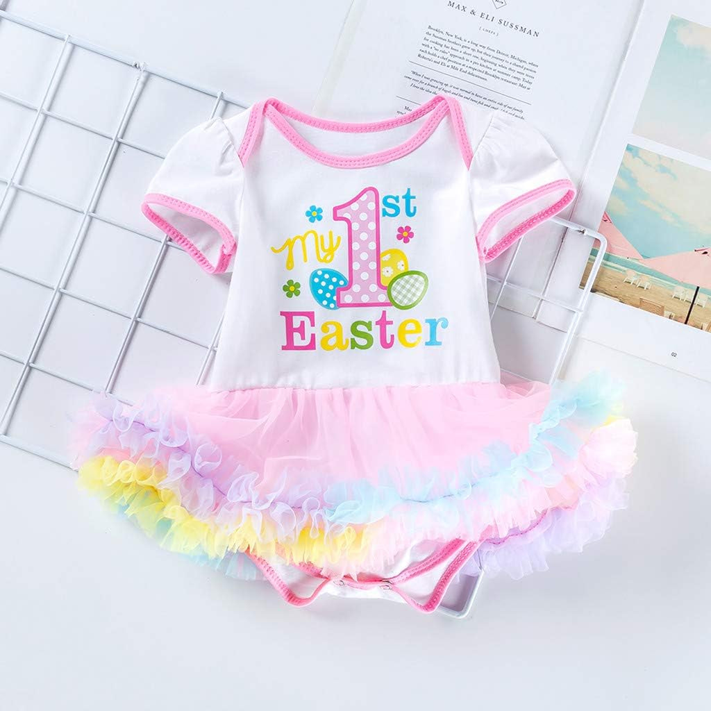 Infant Baby Girls Easter Outfits 3-24 Months Short Sleeve Letter Short Skirt Stockings Headwear Shoes Suit