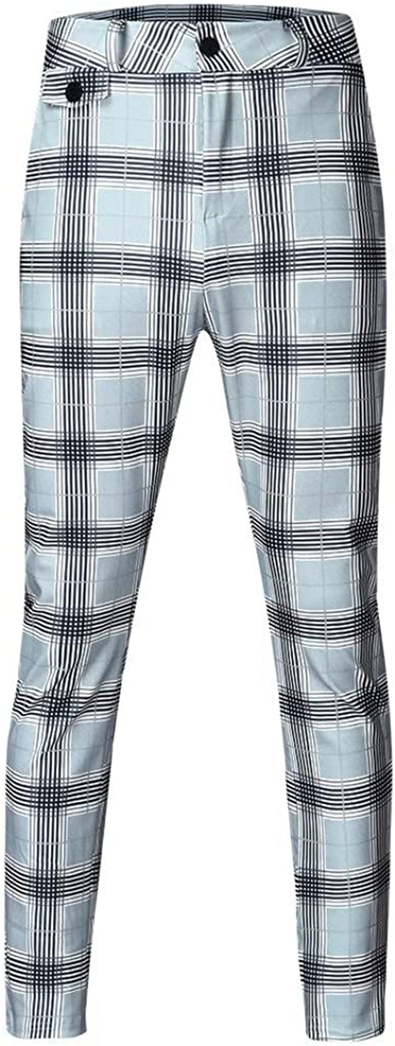 Men Dress Pants,Casual Plaid Stretch Flat-Front Skinny Business Pencil Long Pants Trousers Pocket