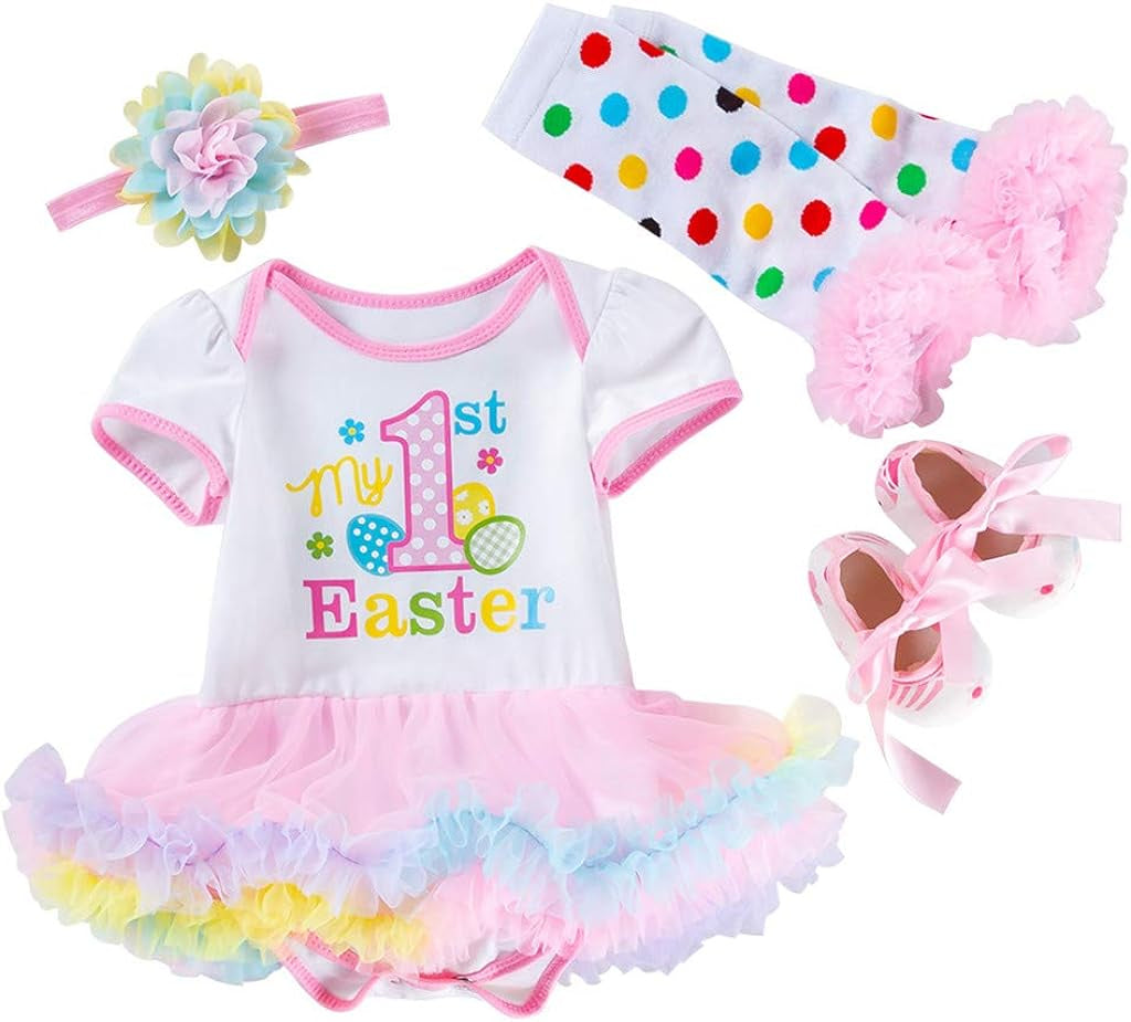 Infant Baby Girls Easter Outfits 3-24 Months Short Sleeve Letter Short Skirt Stockings Headwear Shoes Suit
