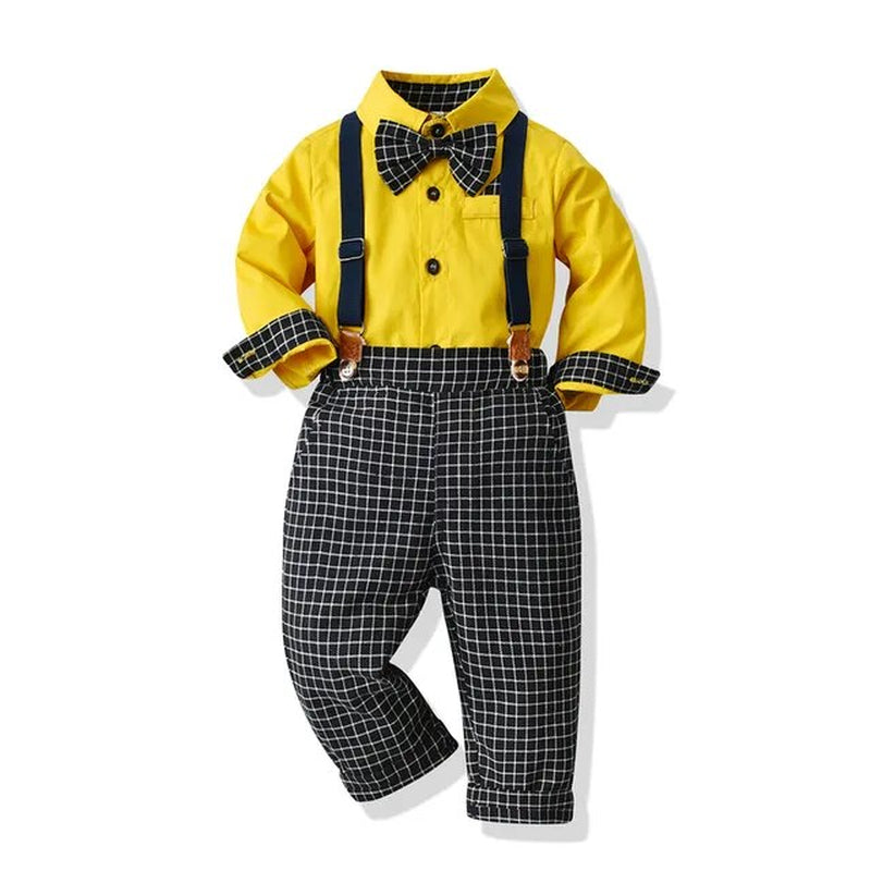 Top and Top Autumn Winter Baby Boy Gentleman Clothing Set Long Sleeve Bowtie Shirts+Overalls Formal Suits Infant Boy Clothes