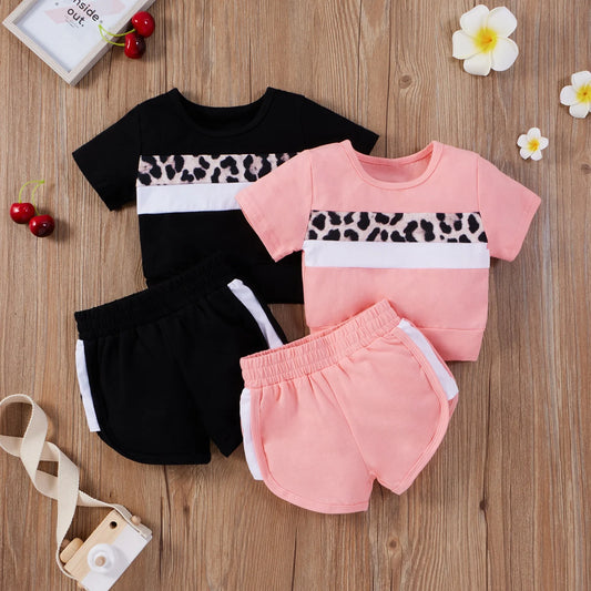 Girl Clothes Set 2PCS Leopard Stitching Top Shorts Suit Girl Outfits Baby Children Clothing for Kid Summer Toddler Outfit|Clothing Sets|