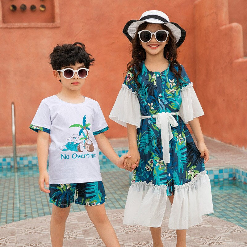 Family Clothing 2021 Summer Style Father Son T-Shirt Short Pants Set Mother Daughter Dresses Cotton Family Matching Outfits
