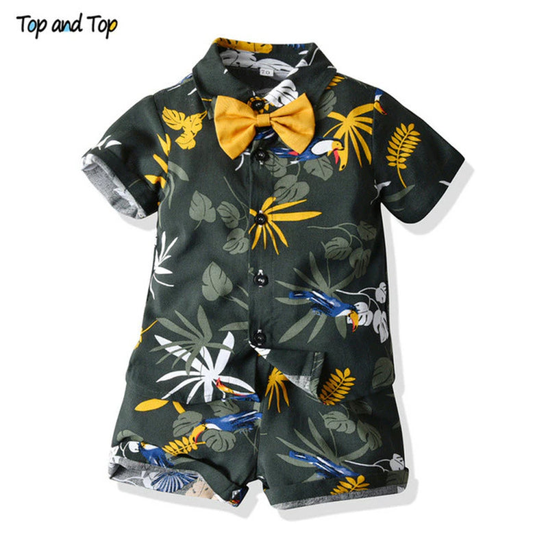 Top and Top Hawaiian Children Boys Casual Clothes Short Sleeve Printed Shirt+Shorts Kids Boys 2Pcs Suit Roupas Infantil Menino