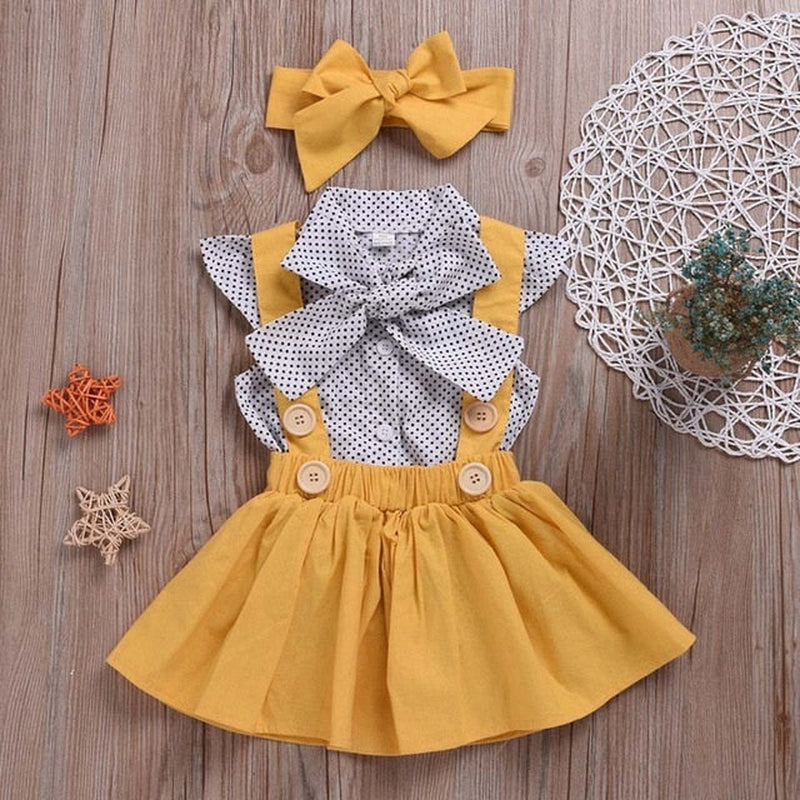 Summer Kids Newborn Baby Girl Plaid Bow T Shirt+ Button Suspender Skirt Headband Outfits 2Pcs Clothes Sets Toddler Girl Outfit|Clothing Sets|