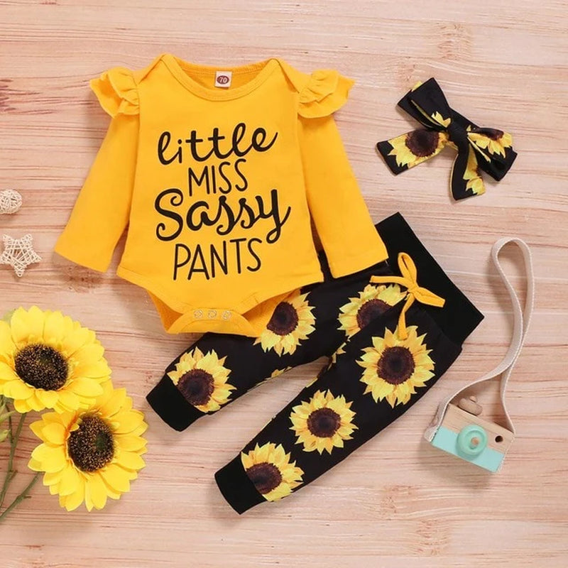 Baby Girl Clothes Newborn Baby Girl Floral Clothes Long Sleeve Romper Jumpsuit Sunflower Pants Outfits Set Girls Ruffle Outfits|Clothing Sets|