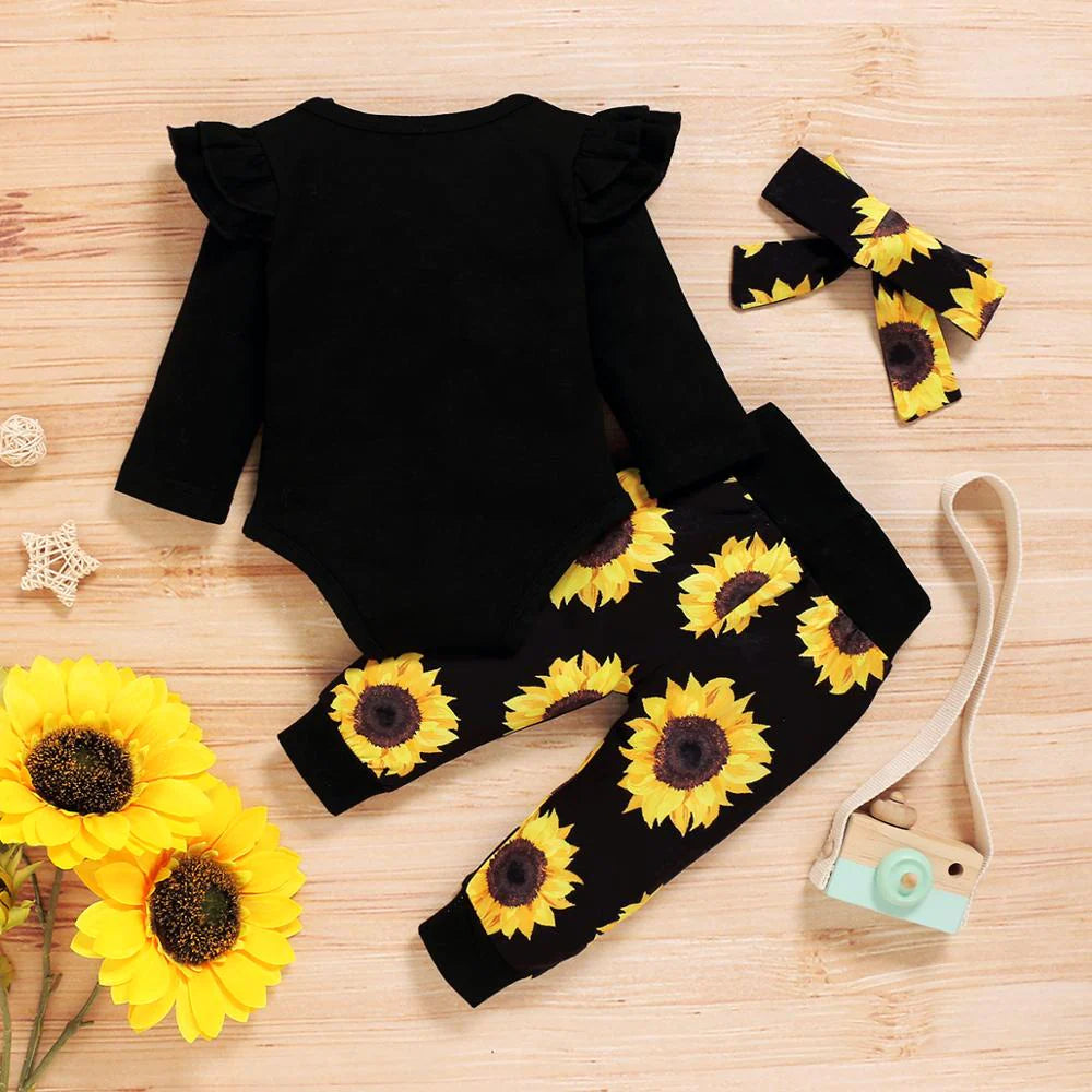Baby Girl Clothes Newborn Baby Girl Floral Clothes Long Sleeve Romper Jumpsuit Sunflower Pants Outfits Set Girls Ruffle Outfits|Clothing Sets|