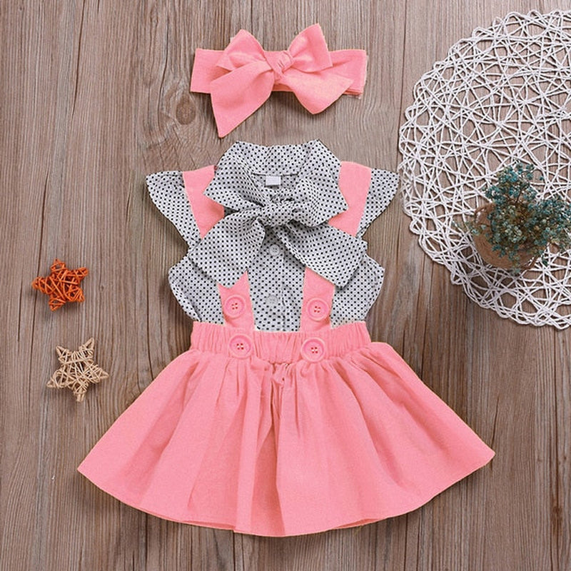 Summer Kids Newborn Baby Girl Plaid Bow T Shirt+ Button Suspender Skirt Headband Outfits 2Pcs Clothes Sets Toddler Girl Outfit|Clothing Sets|